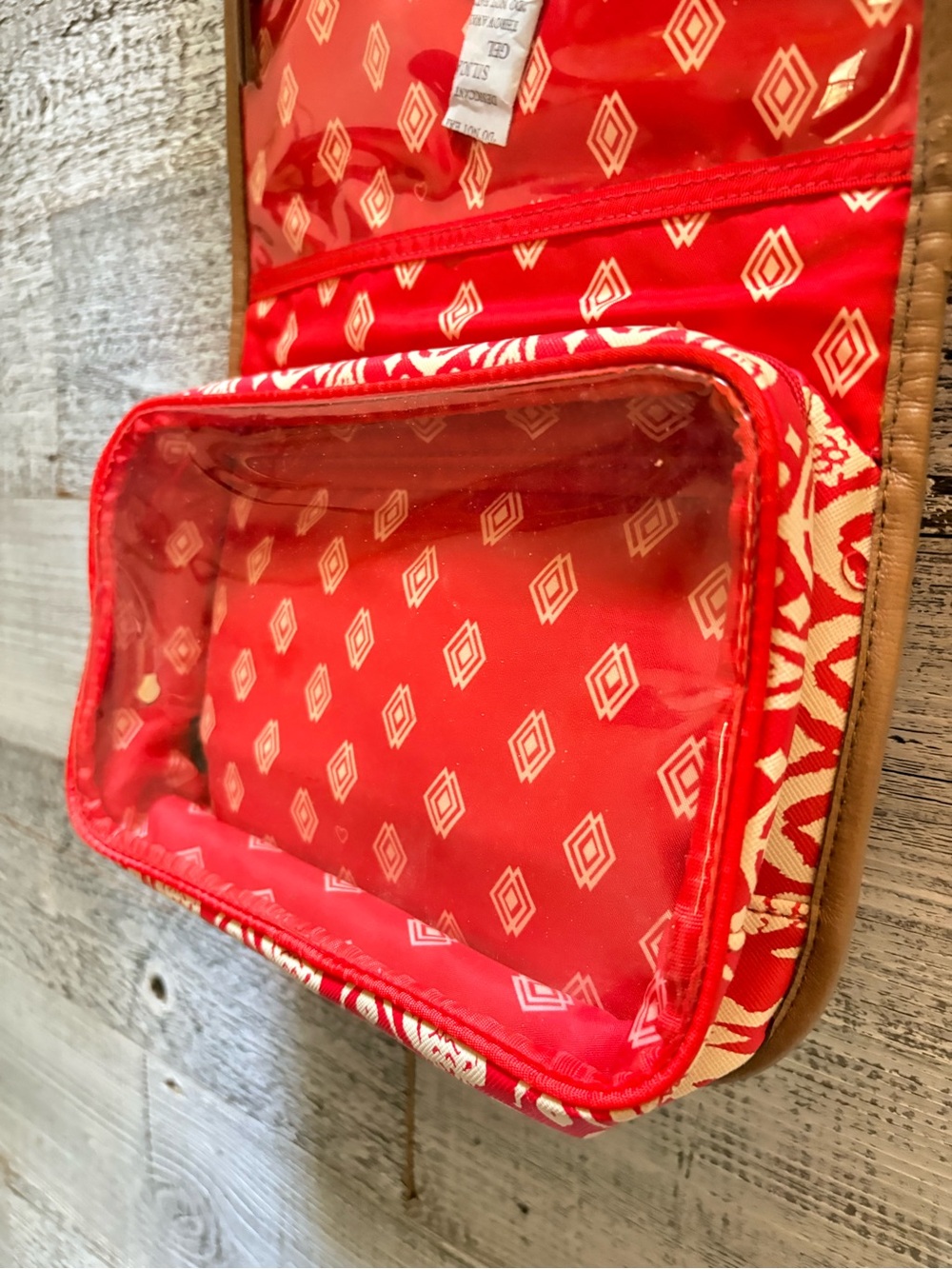 Stella & Dot | NWOT Ikat Hanging Travel Cosmetic Toiletry Bag Case - Red/Tan/Wht - Picture 7 of 9